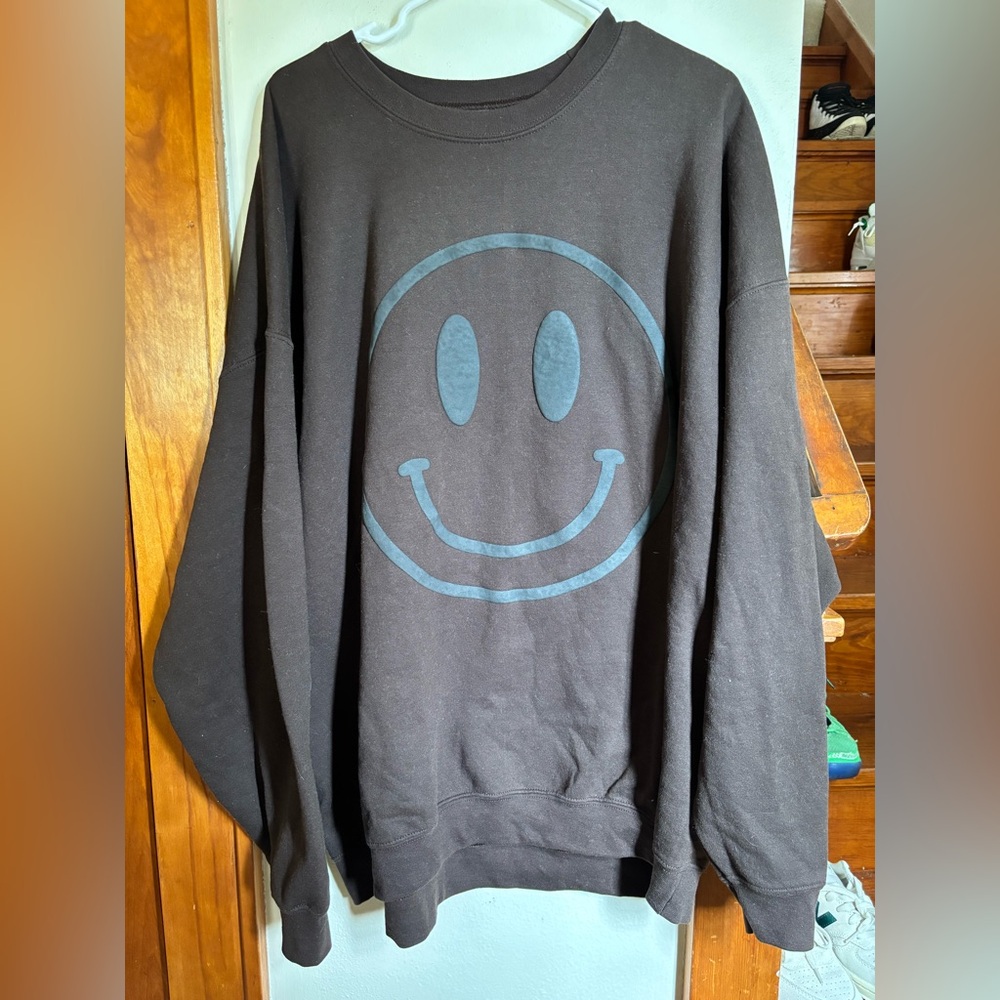 Dressed in LALA Mocha Smiley Face Oversized Sweater